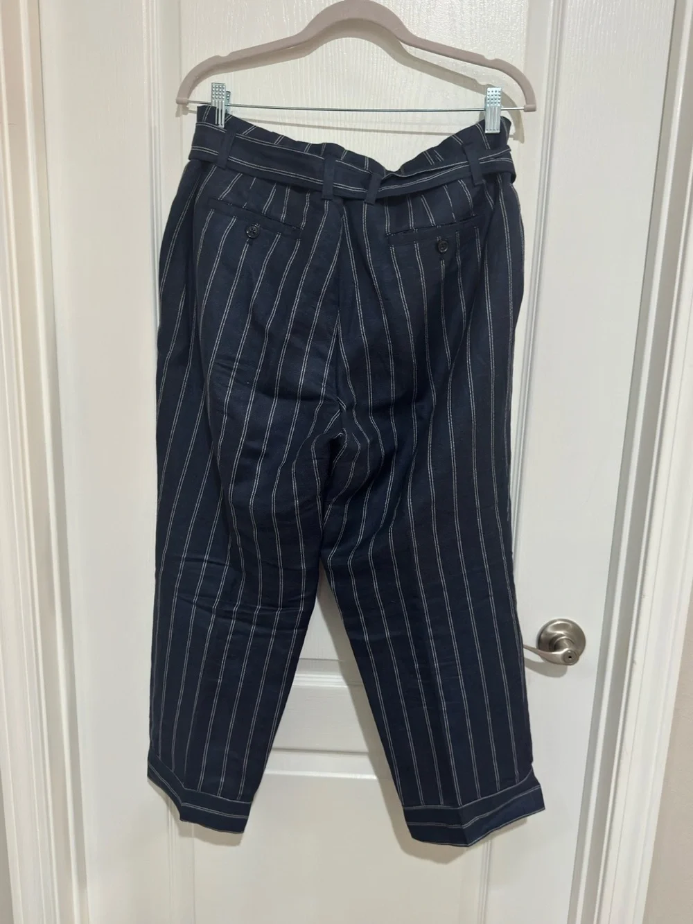 Banana Republic Navy & White Pinstripe Tie-Waist Chinos